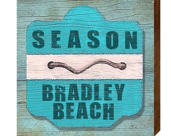 Bradley Beach Teal Beach Tag | Wall Art Print on Real Wood