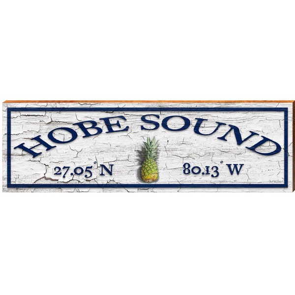 Hobe Sound Pineapple Shabby Latitude Longitude | Wall Art Print on Real Wood