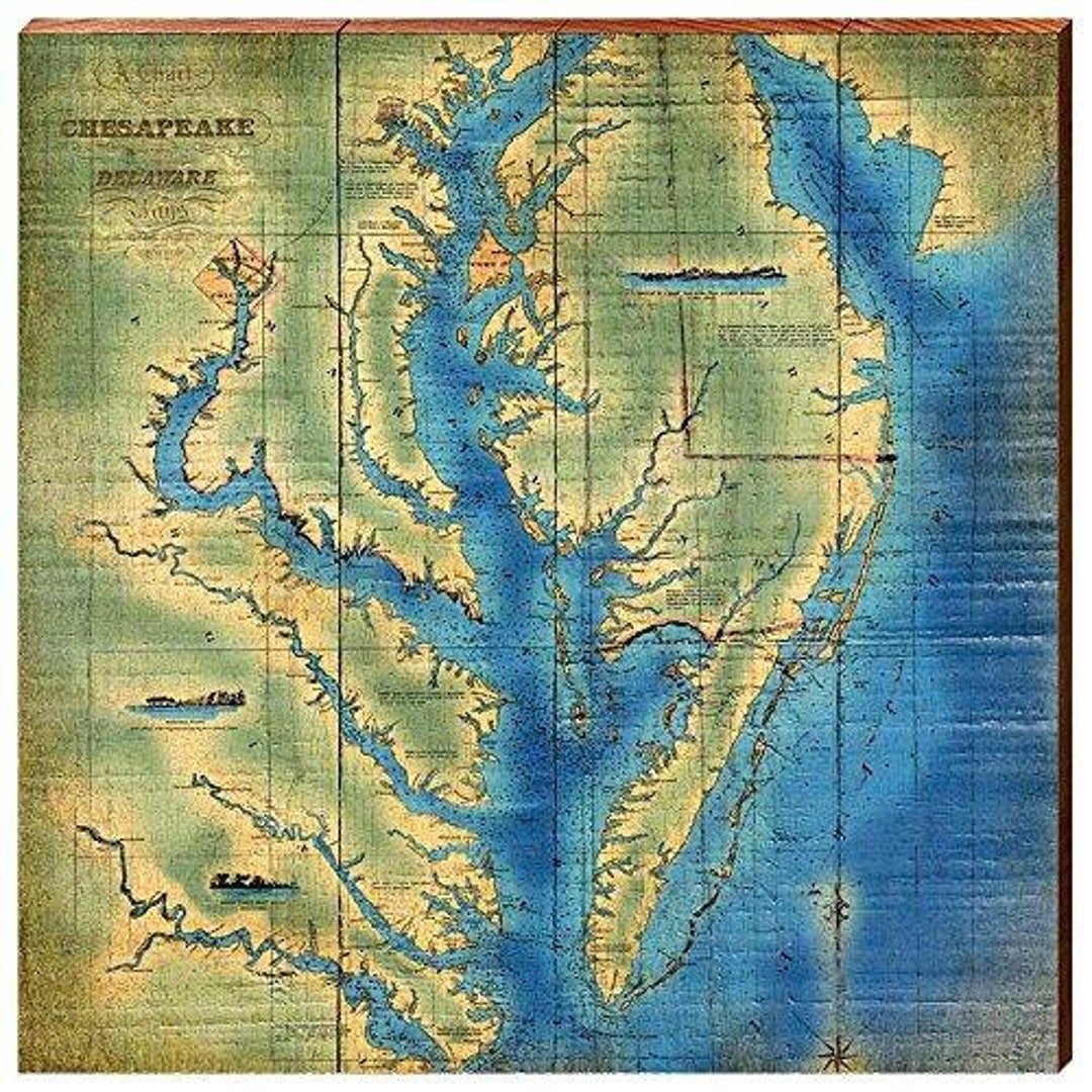 Chesapeake Bay Nautical Map Wooden Sign Wall Art Print on Etsy