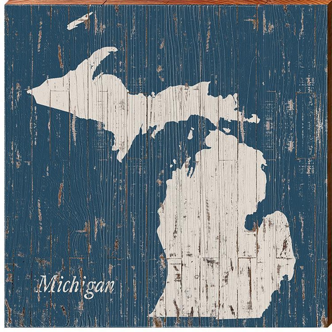 Michigan Shabby Map Home Decor Art Print on Real Wood - Etsy