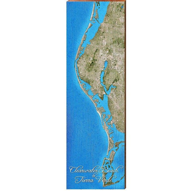 Clearwater Beach to Tierra Verde Map Wall Art Print on Real Wood image 1