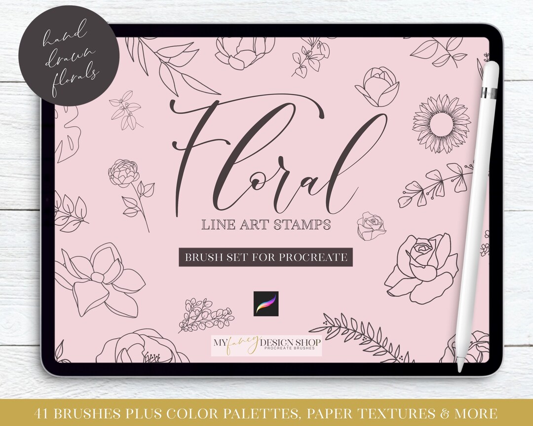 Floral Line Art Procreate Brushes - Botanical Digital Stamps ...