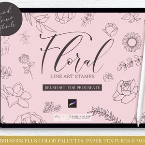 Floral Line Art Procreate Brushes - Botanical Digital Stamps - Procreate Illustrating Set