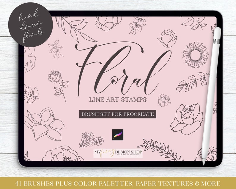 Floral Line Art Procreate Brushes - Botanical Digital Stamps ...
