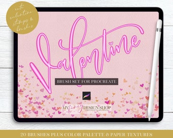 Valentine Heart Procreate Brushes - Stamp and Lettering Brush Set - Holiday Procreate