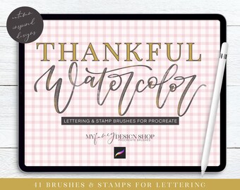 Thanksgiving Fall Procreate Stamps and Brushes - Thankful Watercolor Brush Set - Digital Calligraphy