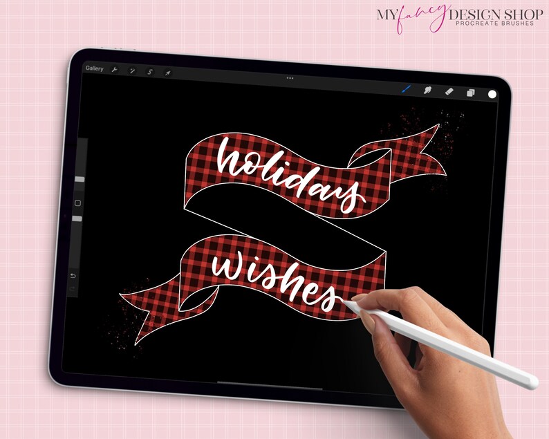May include: A digital illustration of two red and black plaid banners with white outlines. The top banner says "holidays" and the bottom banner says "wishes".