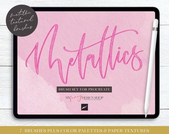 Metallics Lettering Procreate Brushes - Digital Texture Calligraphy Brush Set