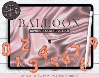 Balloon Number Procreate Stamps – Foil Balloon Builder (Digital Download)