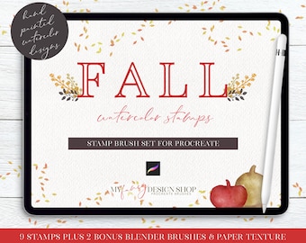 Fall Watercolor Procreate Stamps - Digital Illustrating Brushes - Autumn Procreate Art