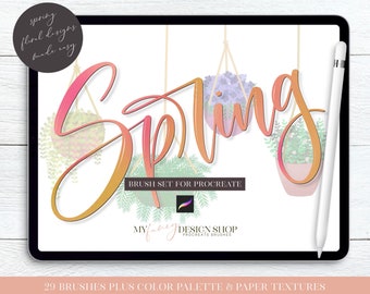 Spring Floral Procreate Brush Set – Rainbow, Butterfly, Leaves (Digital Download)