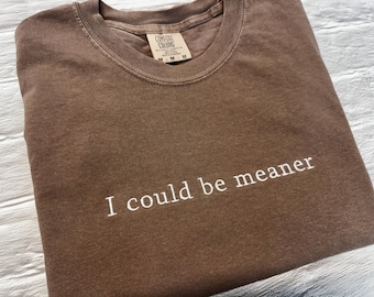 Embroidered Comfort Colors T-Shirt - I Could Be Meaner - Custom Thread color -Custom Text