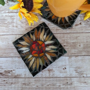 Craft Kits for Adults, Mosaic Kit, Sunflower Coaster Kit, DIY Kits for Adults, Sunflower Mosaic, Crafts Kits for Adults, DIY coasters, kits image 2
