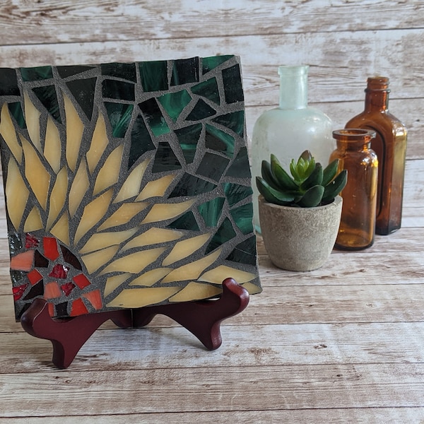 Diy stained glass mosaic sunflower kit. Crafting gifts for adults