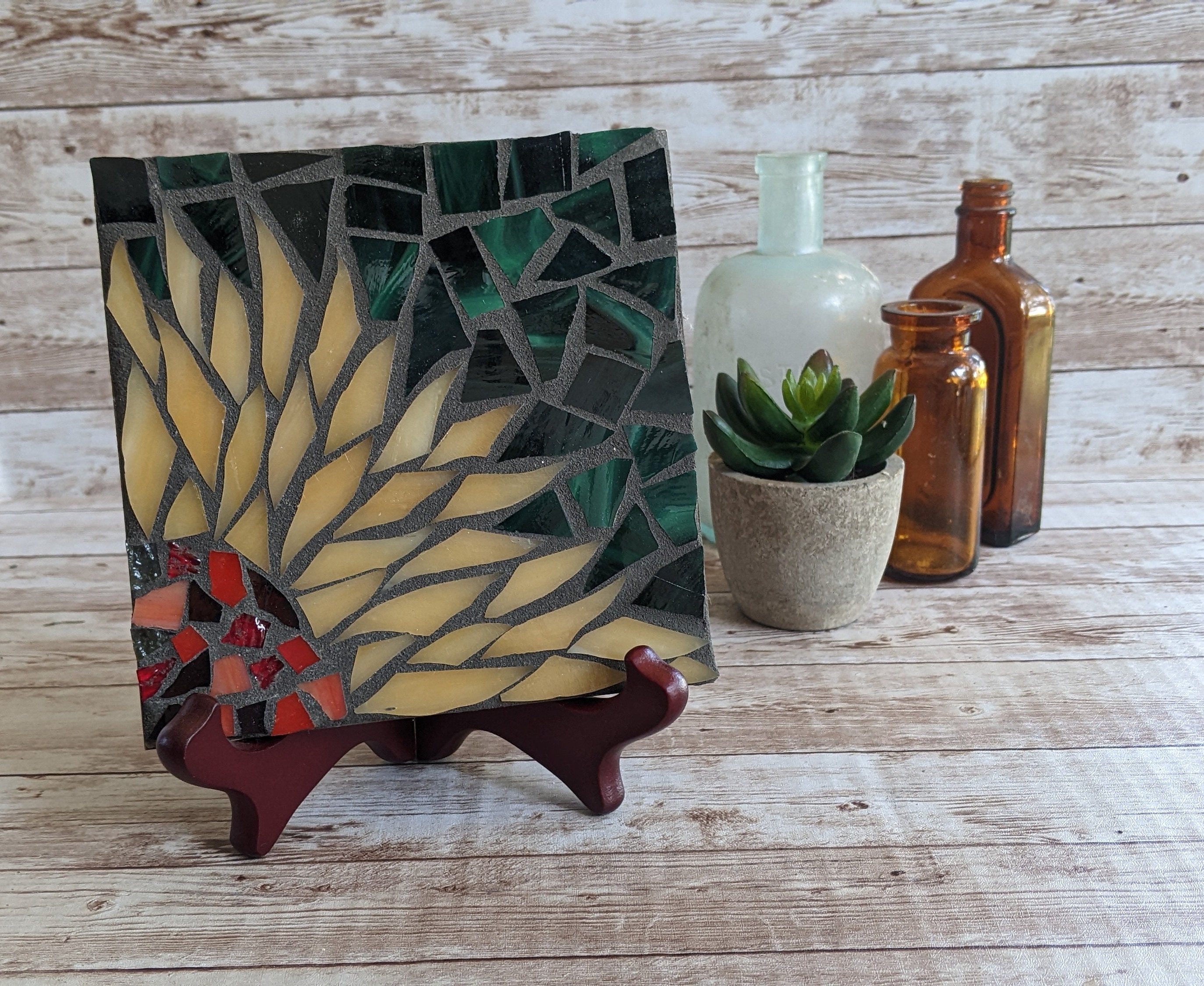 Craft Kits for Adults, Sunflower Trivet, Mosaic Kit, DIY Kits for Adults, Sunflower Kit, Stained Glass Mosaic Sunflower, Sunflower mosaic