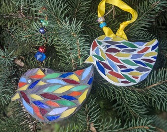 DIY Stained Glass Mosaic Bird Ornament Kit, Set of two