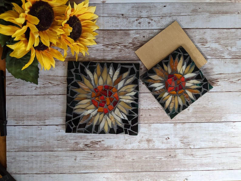 Craft Kits for Adults, Mosaic Kit, Sunflower Coaster Kit, DIY Kits for Adults, Sunflower Mosaic, Crafts Kits for Adults, DIY coasters, kits image 3