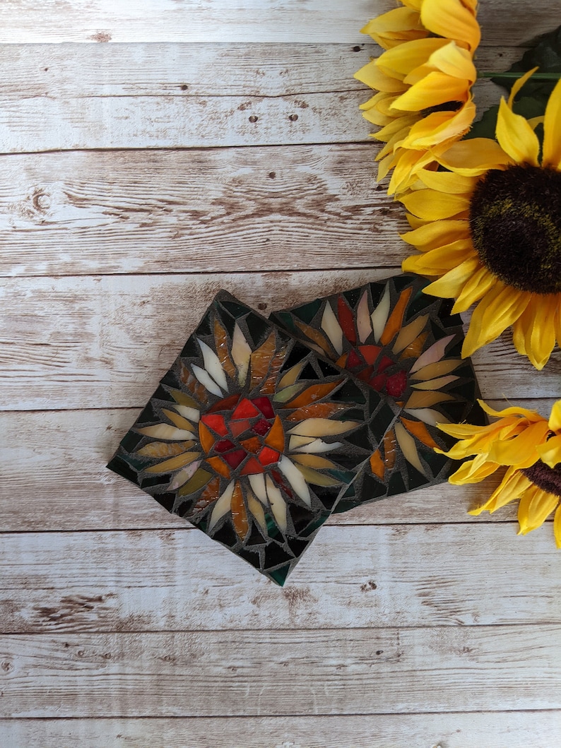 Craft Kits for Adults, Mosaic Kit, Sunflower Coaster Kit, DIY Kits for Adults, Sunflower Mosaic, Crafts Kits for Adults, DIY coasters, kits image 1