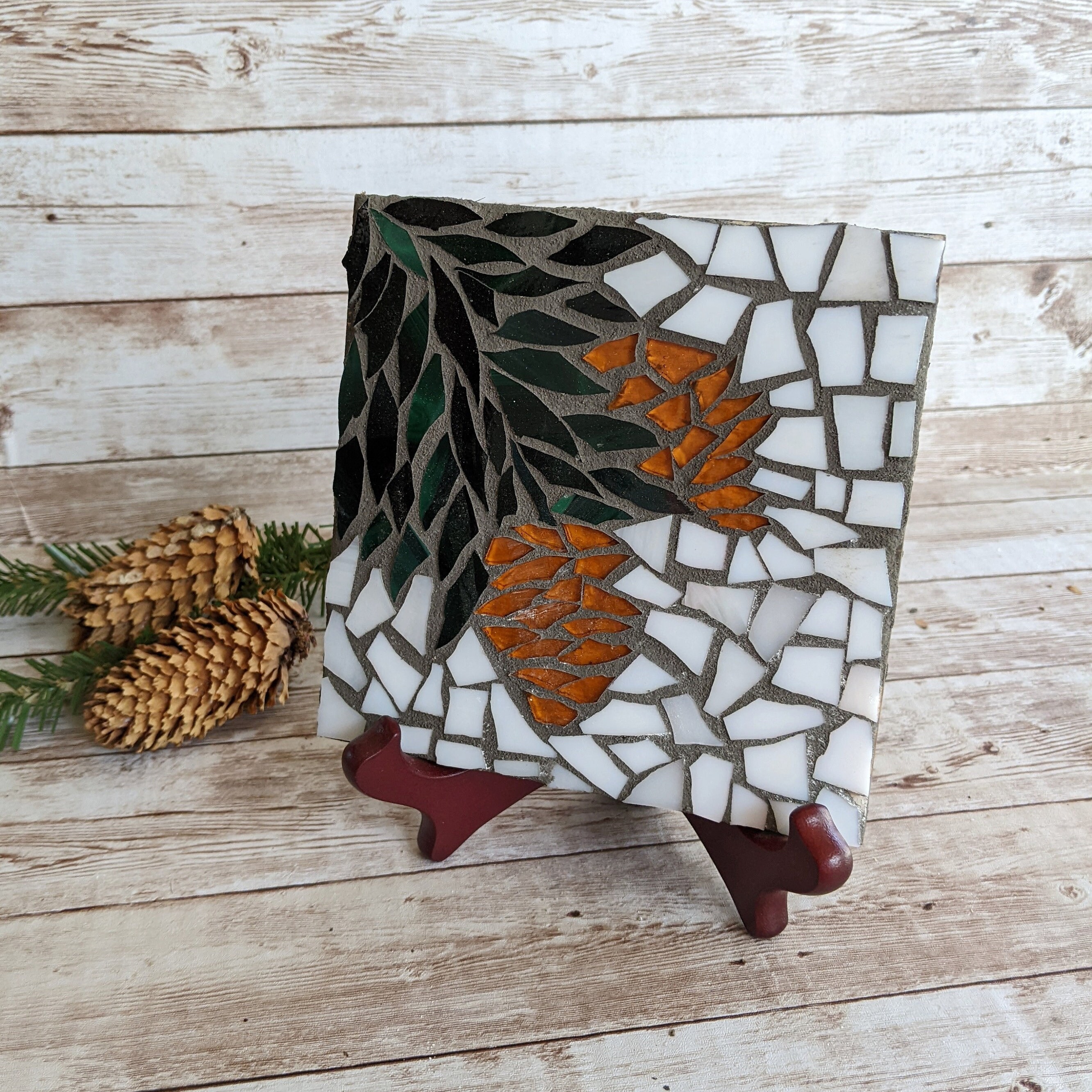 Mosaic Kit, Pine cone trivet, crafting gifts