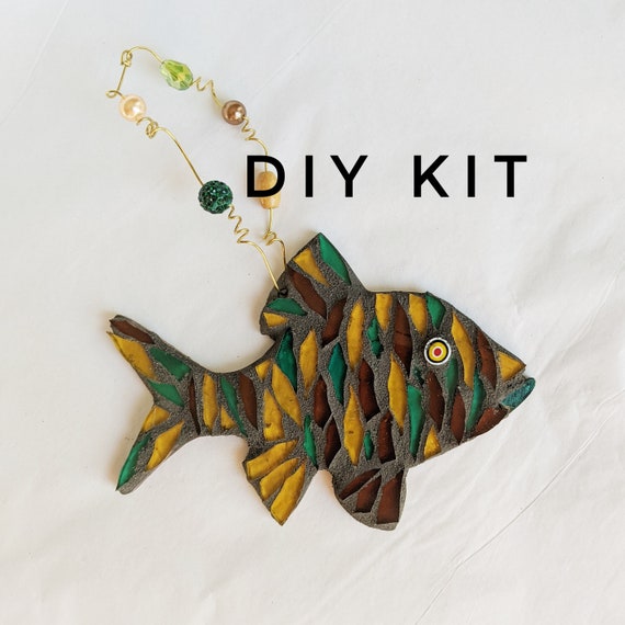 Fish Ornament Cabin Decor DIY Kit Craft Kit for Adults |DIY Kits for Adults Mosaic Kit Rustic Lake House Decor |Mosaic Kits adults