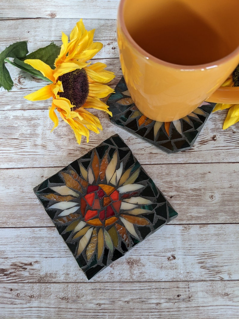 Craft Kits for Adults, Mosaic Kit, Sunflower Coaster Kit, DIY Kits for Adults, Sunflower Mosaic, Crafts Kits for Adults, DIY coasters, kits image 2
