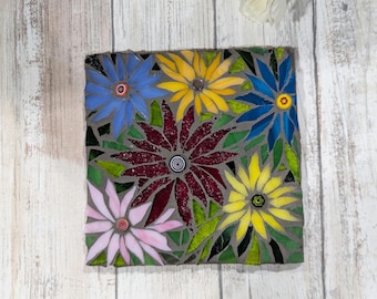 DIY Mosaic Craft Kit, Flower Garden trivet crafting gift