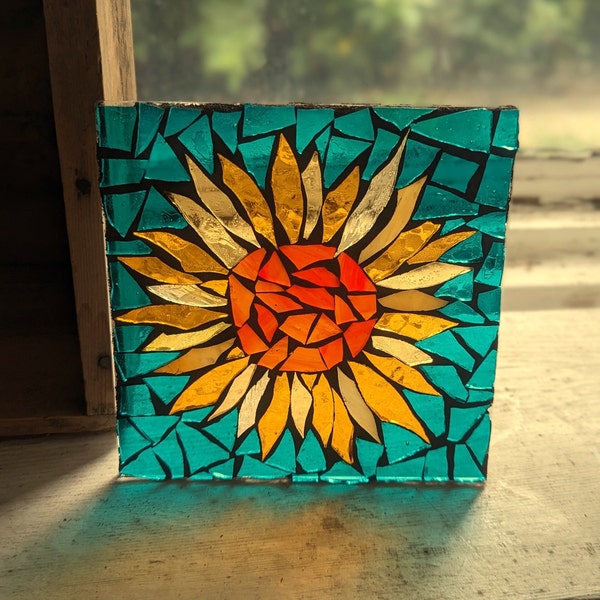 Craft Kits for Adults, Mosaic Kit, Suncatcher Kit, DIY kit for adults, sunflower crafts, mosaic sunflower, sunflower suncatcher, craft kit