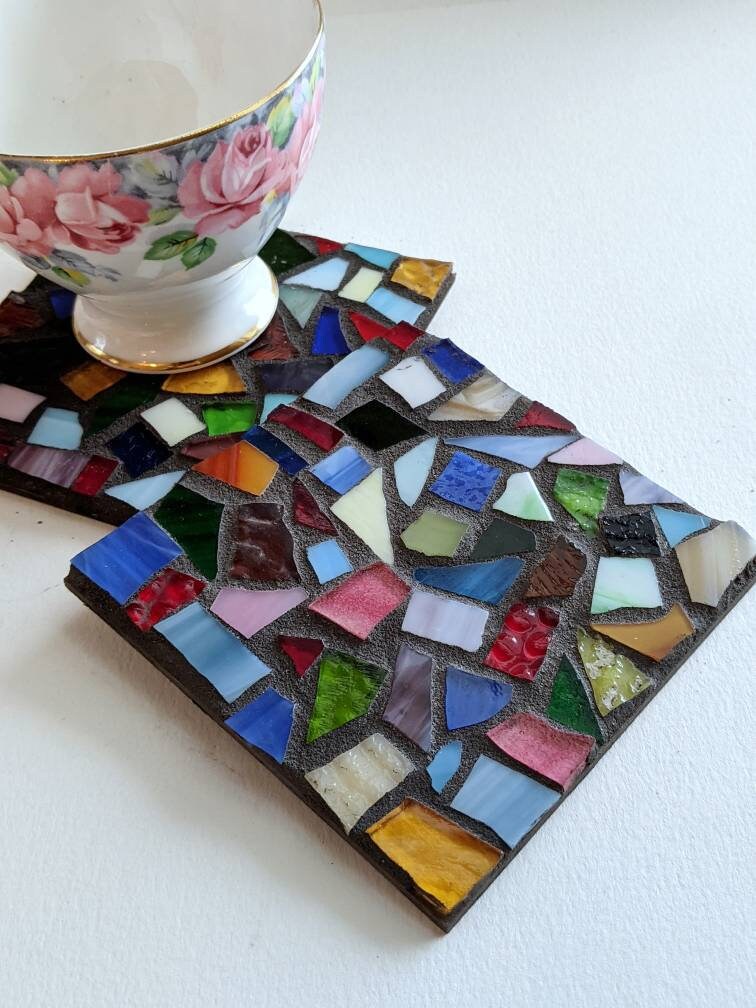 Craft Kits DIY Stained Glass Coaster Set Mosaic Kit Etsy