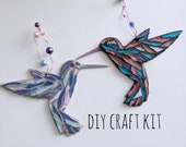 Craft Kits Hummingbird Ornament DIY Stained Glass Mosaic Kit Humming bird Stained Glass Hummingbird decor Craft kit for adults
