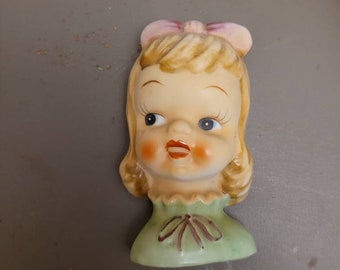 Vintage girls head wall vase