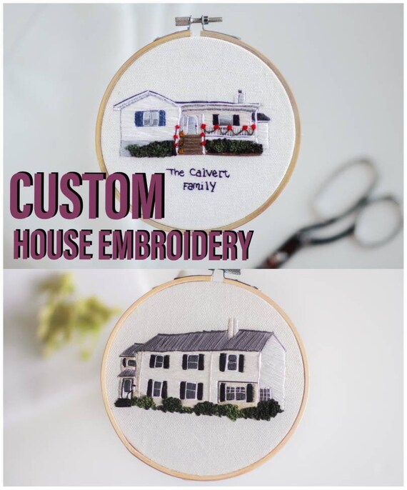 CUSTOM House Embroidery Hoop, Get Your Own Home Stitched! Hand Embroidered House Portrait Wall Decor, Beautiful Meaningful Gift for Anyone