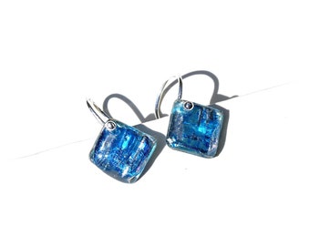 Small diamond shape earrings (1cm square) murano glass gem style