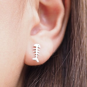 Fish bone Stud Earrings, Fish earrings, Food Earrings, Gift idea / PK41