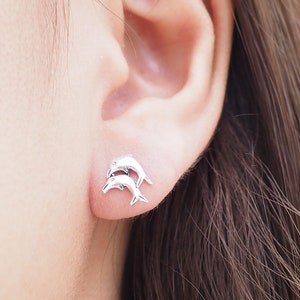 SALE Dolphin Stud Earrings, Fish earrings, Nautical Beach Earrings, Gift idea / BK112P