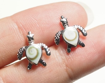 Meeresschildkröte Ohrstecker Sterling Silber Muschel Schildkröte Ohrringe Nautical Sealife Jewelry / TB10