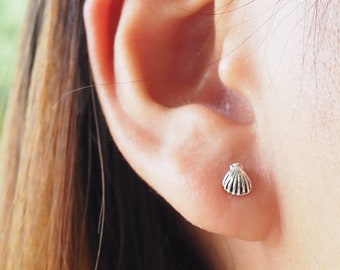 Small Sterling Silver Shell Stud Earrings, Beach Jewelry