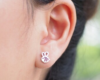Honigbiene Ohrstecker, Bienen Schmuck, Insekten Ohrringe, Süße Biene Ohrstecker, Geschenk für Kinder / BD195P
