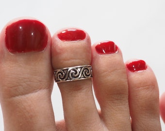 Sterling Silver Adjustable Toe Ring, Ocean Wave Design