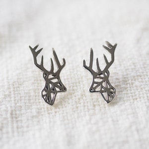 Polygon Deer Stud Earrings, Moose Earrings, Reindeer Earrings, Vector Style jewelry, Antler / BK272P