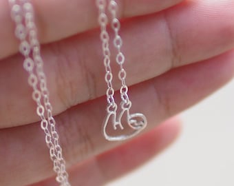 Sloth Necklace 18 inches, Sterling Silver Sloth Necklace, Tiny Sloth Jewelry, Animal, Zoo, Gift for her/ PK23