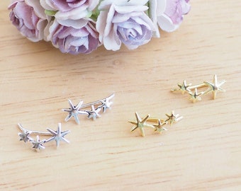 3 Star Ear Climber Earrings, Dainty Star Earrings, Ear sweep, Constellation Jewelry, Pin climber / EE16