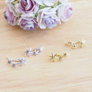 3 Star Ear Climber Earrings, Dainty Star Earrings, Ear sweep, Constellation Jewelry, Pin climber / EE16