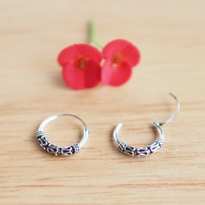 12 mm Small Hoop Earrings, Bali style jewelry, Tribal Ethnic Earrings / PHP001