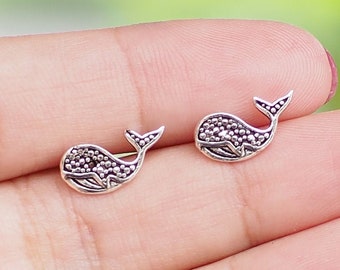 Whale Earrings, Fish earrings, Beach Sea ocean jewelry, Sterling silver stud Earrings/ ST12 / S+B