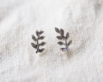 Branch Stud Earrings, Twig Earrings, Leaf Earrings, Sterling silver Nature Jewelry / BK270P