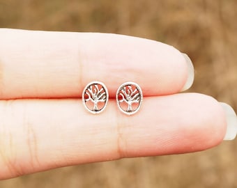 Brincos de Árvore da Vida, Brincos Ovais em Prata de Lei, Joias Celtas com Árvore da Vida, Presente Inspirado na Natureza, Brincos Minimalistas