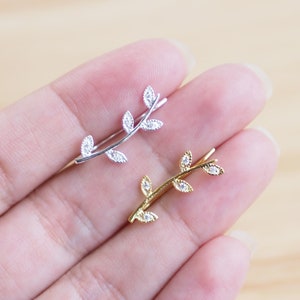 CZ Olive Leaf Ear Climber Earrings, Vine Earrings, Leaf jewelry, ear sweep / EE18