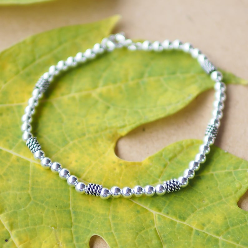 Sterling Silver Bali Rope Beads Bracelet 7 Inches Ball Bead Etsy