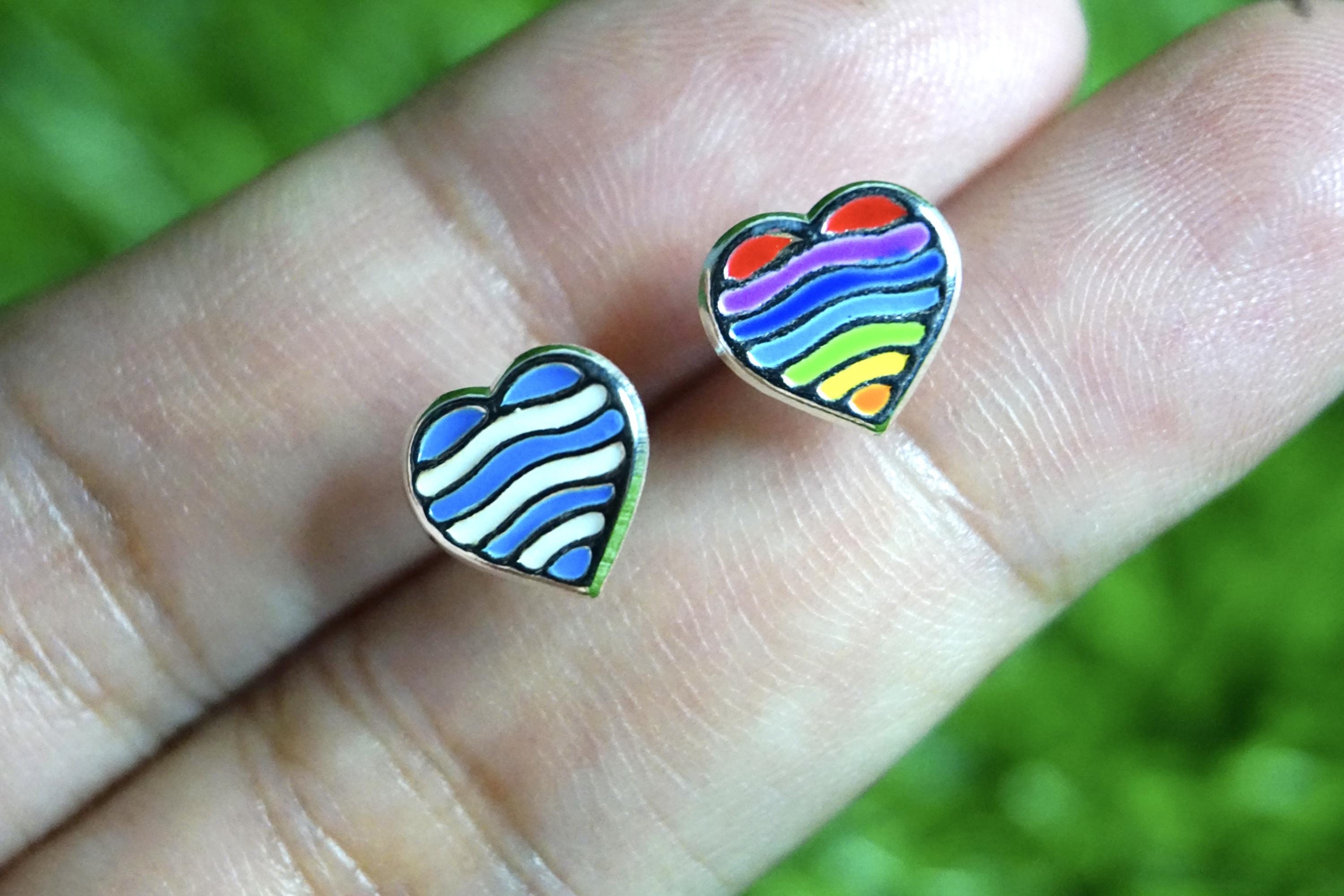 Orecchini a Cerchio Cuore Arcobaleno, Orecchini a Cerchio in Argento Sterling 925 Orecchini a Cartilagine a Cuore Smaltato Color Arcobaleno Orecchini