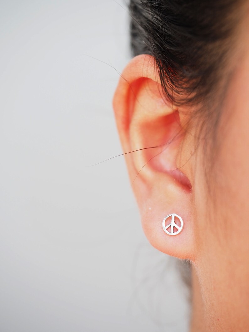 7 mm Peace stud Earrings Hippy Boho Earrings Peace Jewelry Minimalist earrings BD88